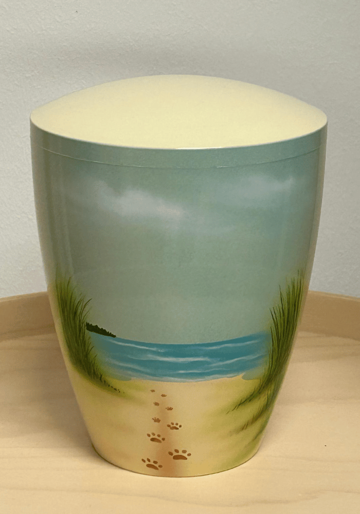 Beispielurne der Tierbestattung Fell und Flügel.